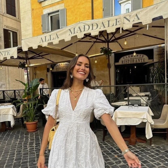 ZARA EMBROIDERED VOLUMINOUS DRESS ZW COLLECTION Oyster-white | XS - Picture 2 of 16